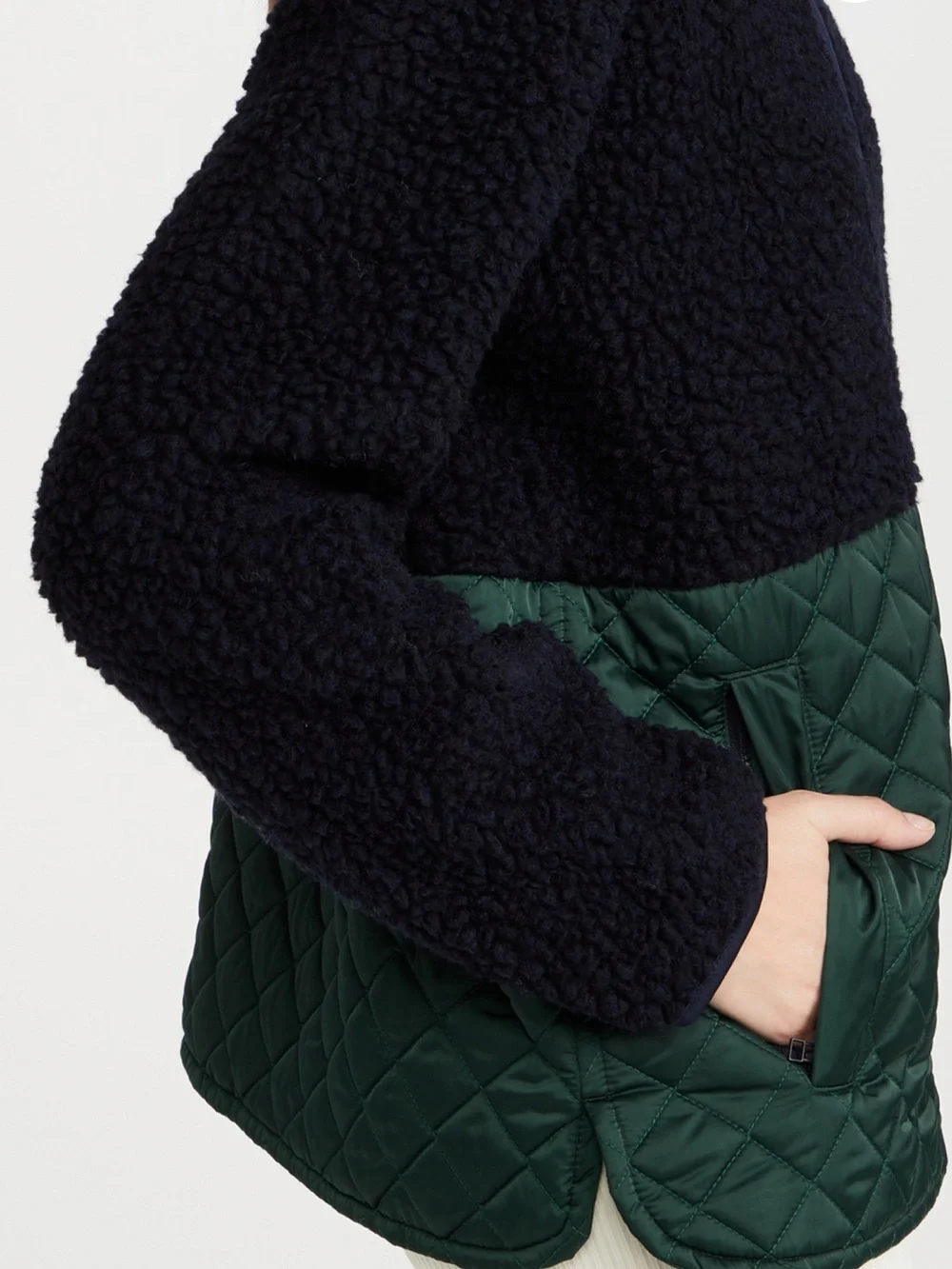 NWT Tory Burch Sherpa Fleece Quilted Jacket - Navy and Forest Green